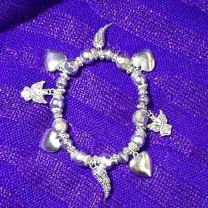 Ladies’ Silver-tone Stretchy Charm Bracelet